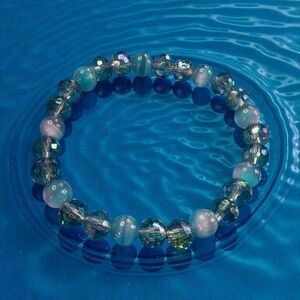 Blue Cats Eye Beads With Faceted Crystals